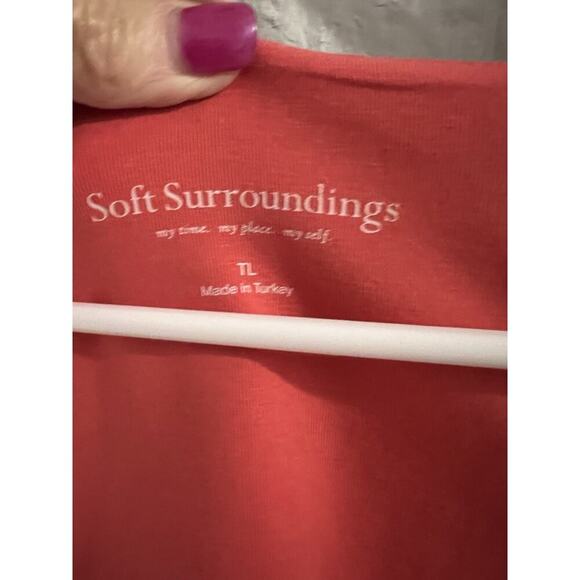 Soft Surroundings Coral Pink Midi Faux Wrap Ruched Side Dress Sz Tall L - Picture 4 of 7